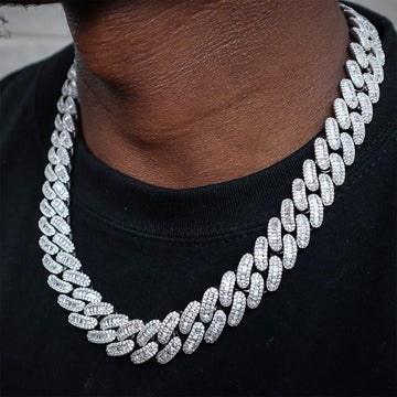 16mm Baguette & Round Cuban Chain In White Gold ZUU KING
